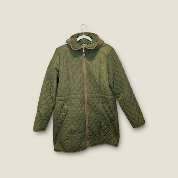 Orvis Women’s Long Quilted Winter Coat Size Large Army Green - Picture 1 of 6